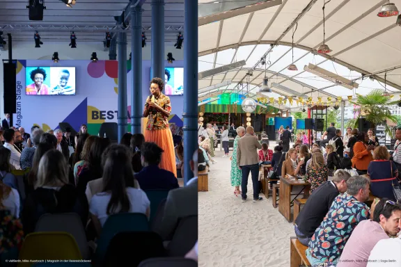 Magazin in der Heeresbäckerei (links), Sage Berlin (rechts)